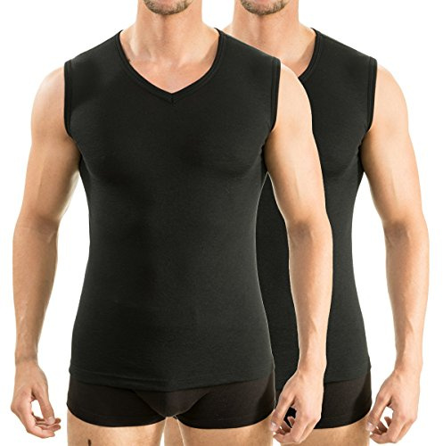 HERMKO 2 x 63050 Herren Athletic Vest by Exclusiv Funktionsunterhemd Muskelshirt mit V-Neck, Größe:D 9 = EU 3XL, Farbe:schwarz