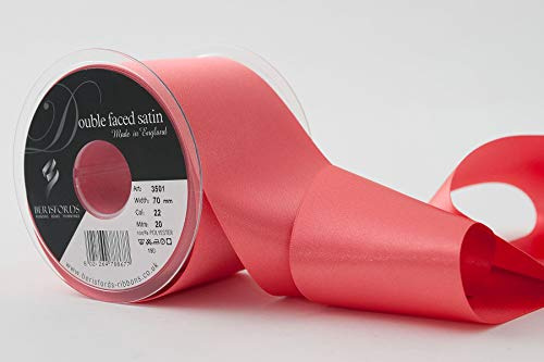 Berisfords Satin Ribbon, Coral, 70 mm