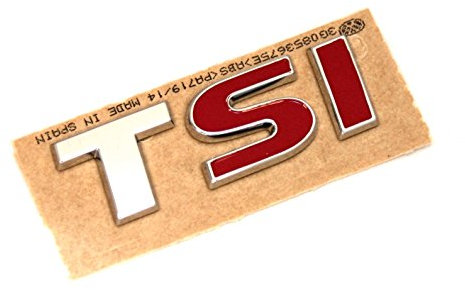 Volkswagen Original VW TSI Schriftzug, rote Buchstaben, aufklebbar, Chrom (TSI (nur SI rot))