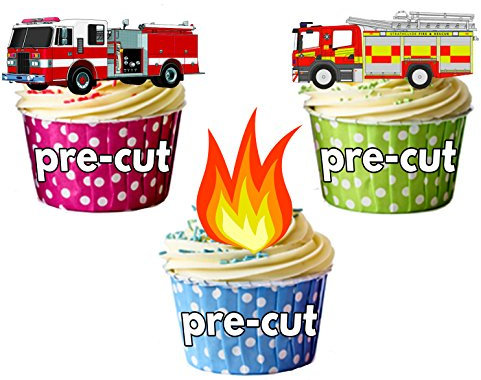 Fireman Party Pack, 36 Cup Cake Toppers - Edible Stand Up Decorations by AKGifts