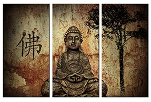 First Wall Art Buddha Bilder Leinwand 3 Teilig Bild Religion Wandbilder Wohnzimmer Moderne für Schlafzimmer Dekoration Wohnung Home Deko Kunstdruck