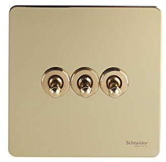 Schneider Electric Ultimate Screwless Flat Plate - Single Toggle 2 Way Light Switch, 16AX, GU1412TPB, Polished Brass