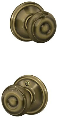 SCHLAGE F10VGEO609 Georgian Door Knob Hall & Closet Passage Handle, Antique Brass, Pack of 1