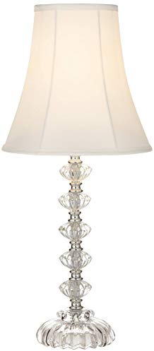360 Lighting Bohemian Country Cottage Style Accent Table Lamp 21 High Clear Stacked Glass Off White Bell Shade Decor for Living Room Bedroom House Bedside Nightstand Home Office Reading