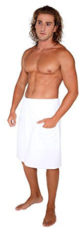 Arus Drap de Bain, Serviette de Bain, Homme, avec Attache Crochet et Boucle autocollante, 100% Coton, Couleur : Blanc, Taille: S/M