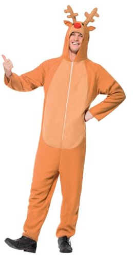 Smiffys Reindeer Costume, Brown with All in One, Christmas Adult Fancy Dress, Santa Dress Up Costumes
