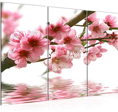 Runa Art Sakura Flores Cuadro Decorativo para Sala XXL Rosado Cerezo 120 x 80 cm 3 Piezas Decoración de Pared 200231a
