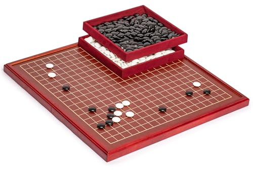 Yellow Mountain Imports Cherry Wood Pattern 2-Centimeter Folding Go Game Set Board with Double Convex Melamine Stones - Classic Strategy Board Game (Baduk/Weiqi)[围棋/囲碁]