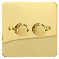Varilight 3-Gang 2-Way V-Pro Push On/Off Rotary LED Dimmer 3 x 0-120W (Twin Plate) Polished Brass