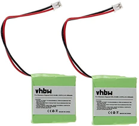 vhbw 2X Batteries Compatible avec Siemens Gigaset E455, E455 Sim, E450 Sim, E40, E450, E45 téléphone Fixe sans Fil (650mAh, 2,4V, NiMH)