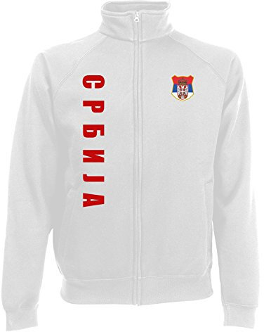 AkyTEX Serbien Srbija EM-2020 Sweatjacke Wunschname Wunschnummer Weiß M
