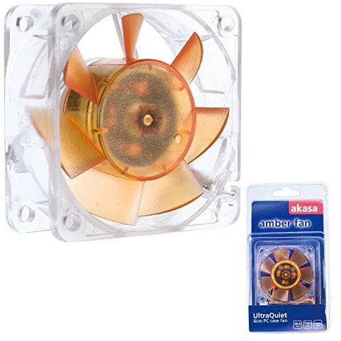 Akasa 60mm Amber | Silent Fan | 20.5dB | 3-pin to 4-pin adapter | 2300 RPM | High Airflow & Static Pressure | For PCs, Heatsink, CPU cooling and Ventilation | AK-186-L2B