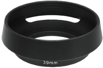 sourcing map 39mm Gegenlichtblende, Metall-Schraubmontage Kamera Gebogene Gegenlichtblende gekippt belüftet für Leica für Nikon für Olympus für Fuji Objektiv, Schwarz 1 STK.