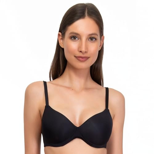 SÌèLEI, Reggiseno con Coppe Graduate, Realizzato in Morbida Microfibra, con Finiture Invisibili e Senza Ferretto, Designed in Italy, Color Nero, Taglia 3B