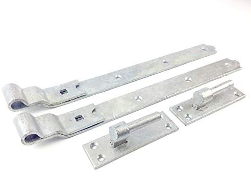 Wyre Direct Gate Hinges Cranked Hinges Design, Gate Hinges for Wooden Gates - Heavy Duty Stable Door Hinges, Hook and Band Gate Hinges for Secure Fittings - Galvanised Gate Hinges 400mm (16) 1Pair