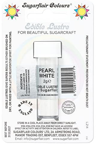 Sugarflair Pearl White Edible Lustre Dust, Add a Lustrous Shine to Cakes or Decorations. Brush On or Add Rejuvenator to Create Eye-Catching Edible Paint, Gives Shine to Your Bakes - 2g