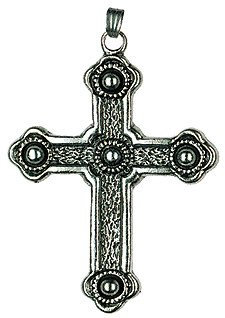 Zinnfigur Kreuz mit Kugeln antik
