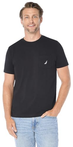 Nautica Mens Solid Crew Neck Short-Sleeve Pocket T-Shirt Fashion t Shirts, Black, Medium US