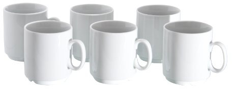 Van Well 6er Set Porzellan Kaffeebecher Profi 280ml weiß stapelbar