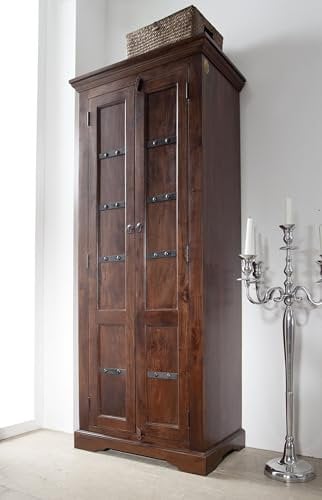 MASSIVMOEBEL24.DE Armoire - Bois Massif d'acacia laqué (Nougat) - Style Colonial - Oxford #901