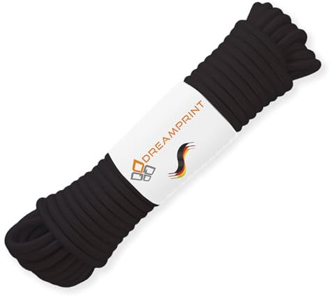 Dreamprint Expanderseil 30m Schwarz 8mm Ø - Gummiseil, Planenseil, elastisches Seil für Innen & Außen - Wetterfest & Reißfest - Ideal für Ladungssicherung, Planenbefestigung, Camping & Outdoor