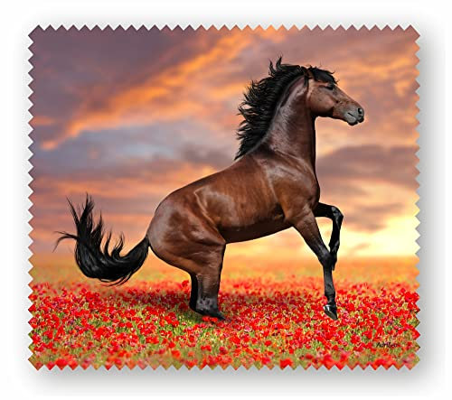 AdriLeo Brillenputztuch Displaytuch - Pferd auf der Mohnwiese- 15x17cm - Microfaser weiß