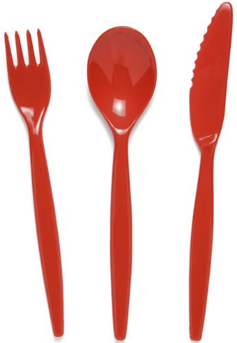 Harfield Polycarbonate Plastic Cutlery Set Red 20cm (x4 Sets) Reusable Virtually Unbreakable