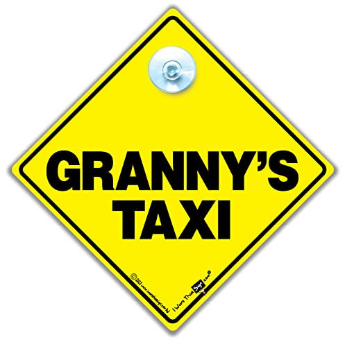 Omas Taxi Schild, Autoaufkleber, Baby On Board, Verkehrszeichen, Kfz-Schild, Gelb, Kunststoff, Car Mount