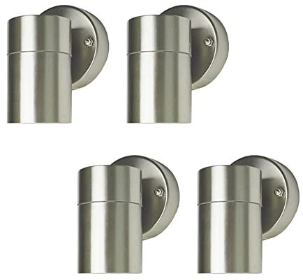 4x Edelstahl-Außenleuchte Bornholm 1-flammig Down Light, Fassung GU10 max. 35W, H: 9-12cm, D: 6cm, IP44 Hauswandleuchte