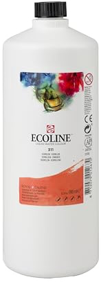 Ecoline Flüssig-Aquarellfarbe - Zinnober 311-990 ml - Brillantfarbstoff & Gummi Arabicum - Großflasche mit Dosierdüse für Aquarelleffekte