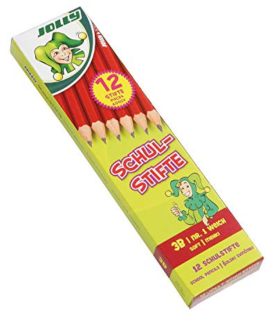JOLLY 1570-0029 Schulstift Bleistift, Härte 3B, in Schachtel, Graphit/rot (12er Pack)