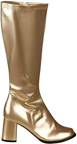 Boland 46272 - Stiefel Retro, Gold, langer Schaft, Synthetik, Blockabsatz 8 cm, Reisverschluss, Spacy, Schlager, cooler Look, Karneval, Halloween, Fasching, Mottoparty, Theater, Accessoire