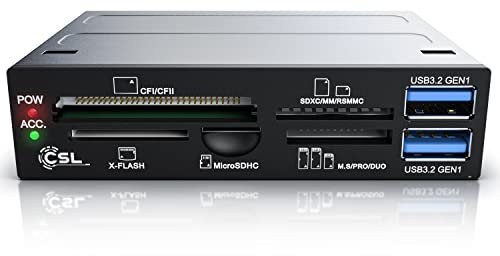 CSL - Lecteur Interne de Cartes memoires Cardreader 3,5 Pouces Tout-en-Un USB 3.0 SuperSpeed - 2 x USB 3.0 - Panneau Frontal PC Multifonctions Noir - SD SDHC Mini SDHC Micro SDHC USB XD CF MD