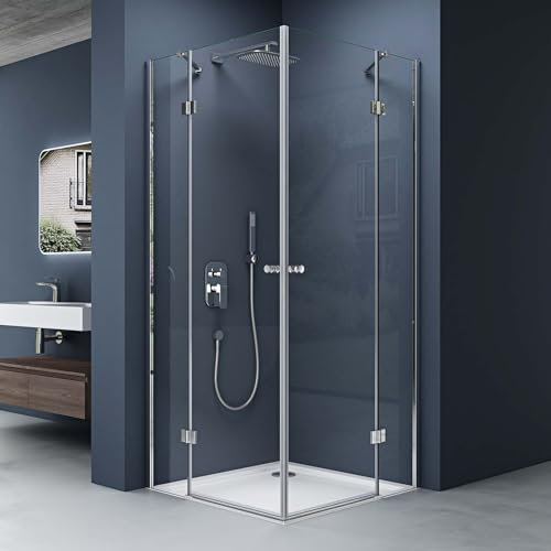 doporro Eck-Duschkabine Eckdusche Rav01K 90x90x190cm Glasdusche inkl. Duschtasse in Weiß ESG-Sicherheitsglas Klarglas inkl. Easy-Clean-Beschichtung und DIN-Anschlüssen