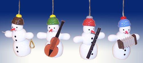Rudolphs Schatzkiste Baumbehang Schneemann Quartett mit Instrumenten bunt BxHxT 5x6x4cm NEU Christbaumschmuck Weihnachten Baumschmuck Holzschmuck Holz Seiffen Erzgebirge Strauchbehang Dekora