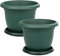 Maceta Redonda Grande 48 cm diámetro, Set 2 Unidades, Maceta con Plato, 35 litros, Macetero (Verde)