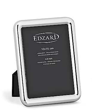 EDZARD Bilderrahmen Como für Foto 10 x 15 cm, edel versilbert, anlaufgeschützt, mit Samtrücken, inkl. 2 Aufhängern, Fotorahmen zum Stellen und Hängen