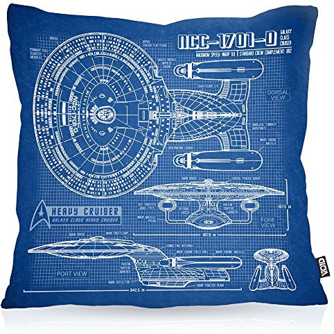 VOID NCC-1701-D Blaupause Kissenbezug Kissenhülle Outdoor Indoor Trek Trekkie Star, Kissen Größe:40 x 40 cm