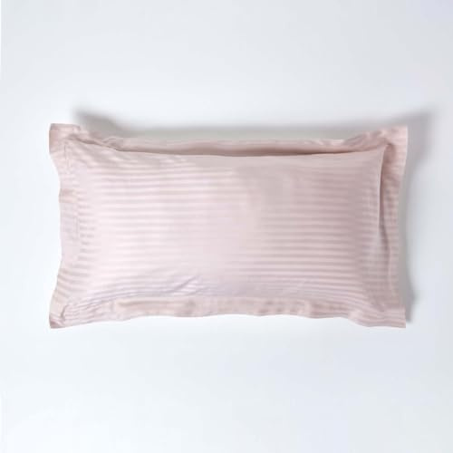 HOMESCAPES Dusky Pink Pure Egyptian Cotton King Size Oxford Pillowcase 330 TC 500 Thread Count Percale Equivalent Satin Stripe Pillow Case