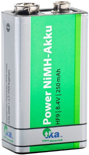 tka Köbele Akkutechnik 9 Volt Akku: Ready2Use NiMH-Akku 9V-Block 250 mAh, vorgeladen (9V Accu, 9V Blockakku, Ladegerät)