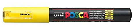 Posca PC-1M Yellow Colour Extra Fine Paint Marker Pens 1mm Bullet Tip Nib Writes On Any Surface Glass Stone Wood Metal Fabric Plastic (Pack Of 1)
