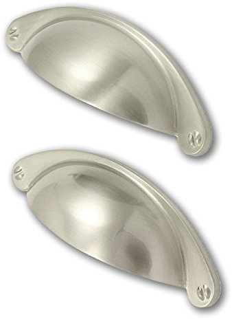 2 x Brushed Nickel Shaker Style Cup Handle. Kitchen or Cupboard Handles