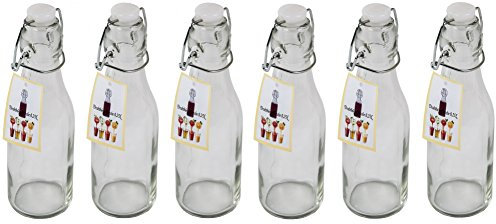 6 x Wire Clip Bottle 250 ml Glass Bottle Swing Top Juice Liqueur