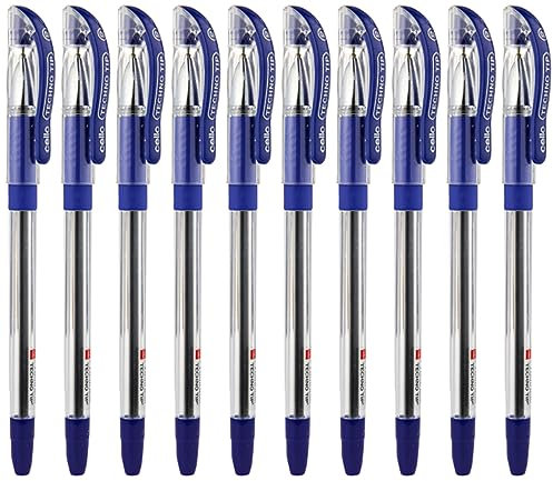 1 x 10 Cello Technotip Stifte mit einer Spitze von 0,6 mm, leichtes Schreiben, Blau, Set mit 10 Stiften von Cello