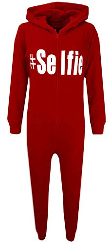 A2Z 4 Kids Girls Onesie #Selfie Hooded Soft Feel Fluffy Cozy Loungewear Comfortable - Cotton Onesie #Selfie Red 9-10