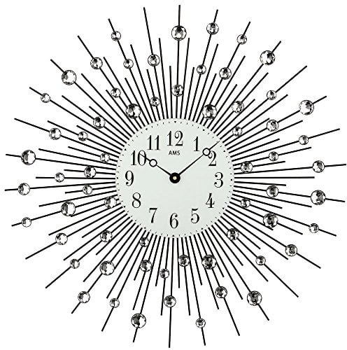 AMS 9380 Glasuhr Wohnzimmer Wand-Schmuck mit Glassteinen, Quarz Dekouhr ausgefallene Wanduhr mit Glasperlen - Glas Metall Designer-Uhr