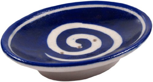 GURU SHOP Handbemalte Keramikseifenschale - Modell 2, Blau, 3x13x10 cm, Seifenschalen