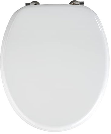 WENKO Abattant WC Valencia | Lunette Toilettes avec Fixation en Acier INOX | Lunette WC Facile à Nettoyer | Résistante à l'humidité |Forme Ovale | MDF | 37,5x43,5 cm | Blanc