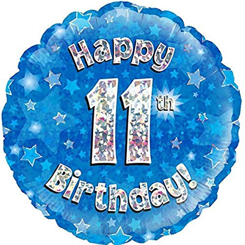 Oaktree 18 Happy 11th Birthday Blue Holographic Balloon