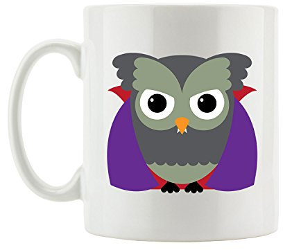 Pixxprint Dracula Eule Fun Tasse, ca. 300ml Fassungsvermögen, Keramik Weiß, Spülmaschinenfest